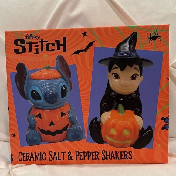 Disney Lilo & Stitch Halloween Pumpkin Ceramic Salt & Pepper Shakers NWT - Picture 5 of 8